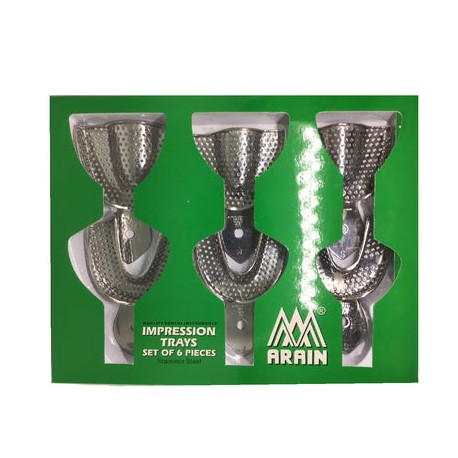 Porta Impresiones Cribadas Dentado Acero Adulto 6pz Arain (29 027 00)